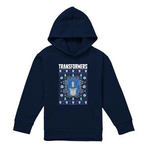 Transformers Childrens/Kids Optimus Prime Ugly Christmas Pullover Hoodie / Navy/
